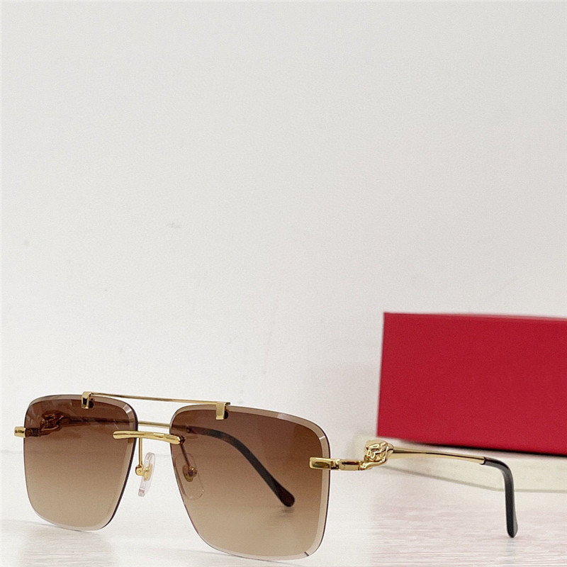 Nuovi occhiali da sole quadrati di design alla moda 0350 montatura senza montatura aste in metallo ghepardo occhiali di protezione UV400 esterni in stile semplice e popolare