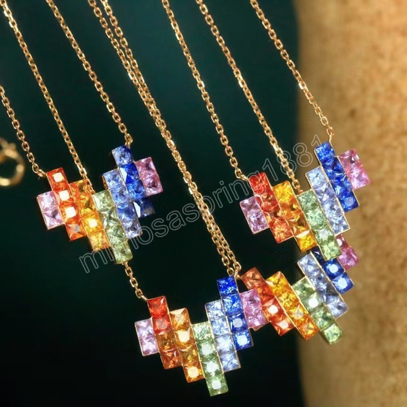 Dazzling Colorful Cubic Zirconia Romantic For Women Wedding Engagement Accessories Unique Splicing Heart Pendant Necklace