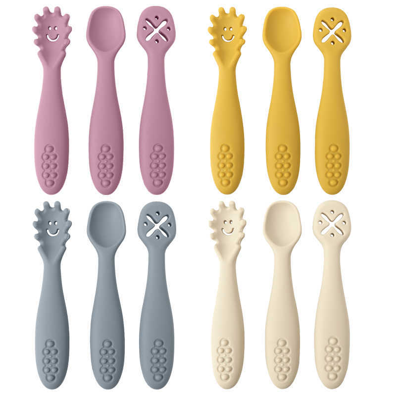 Cups Dishes Utensils Baby Silicone Rice Spoon Fork Food Grade Baby Feeding Food Toddler Learn To Eat Training Cutlery Children's Tableware P230314