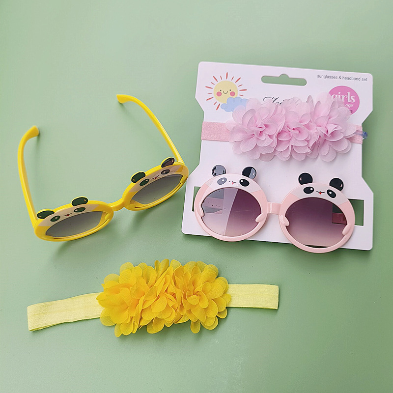 Kinder Sonnenbrille Haarband Baby Mädchen Niedlichen Panda Augenschutz Mode Chiffon Blume Säuglingsstirnband Haarschmuck