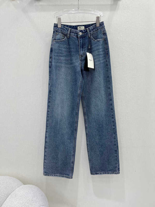 Jeans pour femmes Designer Haut de gamme Pantalon en denim Femme 2023 Nouveau Jeans Bleu Jambe droite Étiquette en cuir Pantalon 6F1F