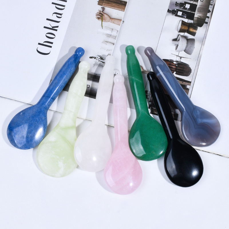 Rose Quartz Spoon Shaped Guasha Eye Cream Spatula Skin Care Natural Obsidian Jade Facial Gua Sha Tool Healing Massage Stone Acupuncture Pen Beauty