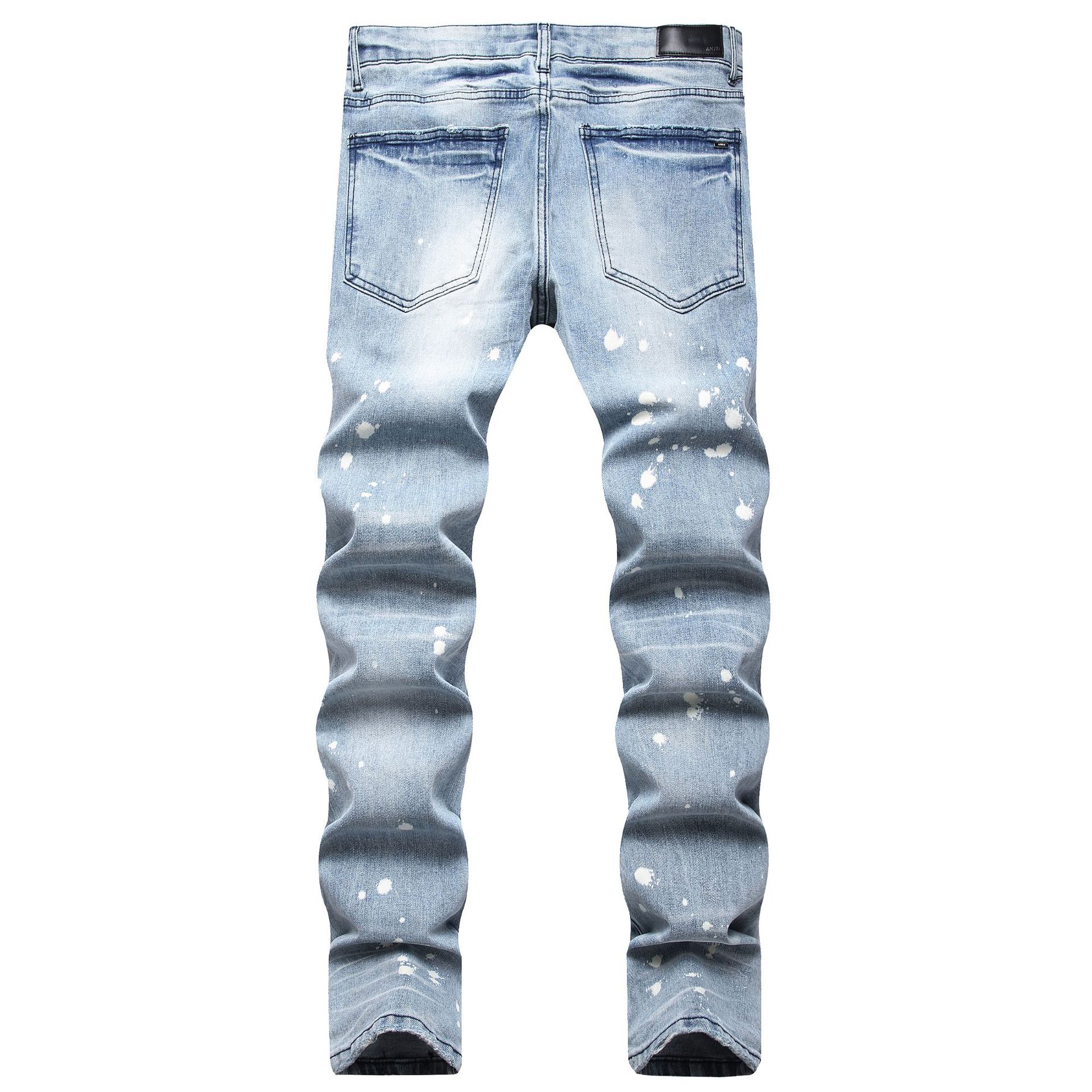 Męskie dżinsy europejskie dżins hombre gwiazda litera am małe miejsce men haftowa patchwork Ripped Trend Brand Motorcycle Spodni męskie obcisłe am8821# Rozmiar 30-44