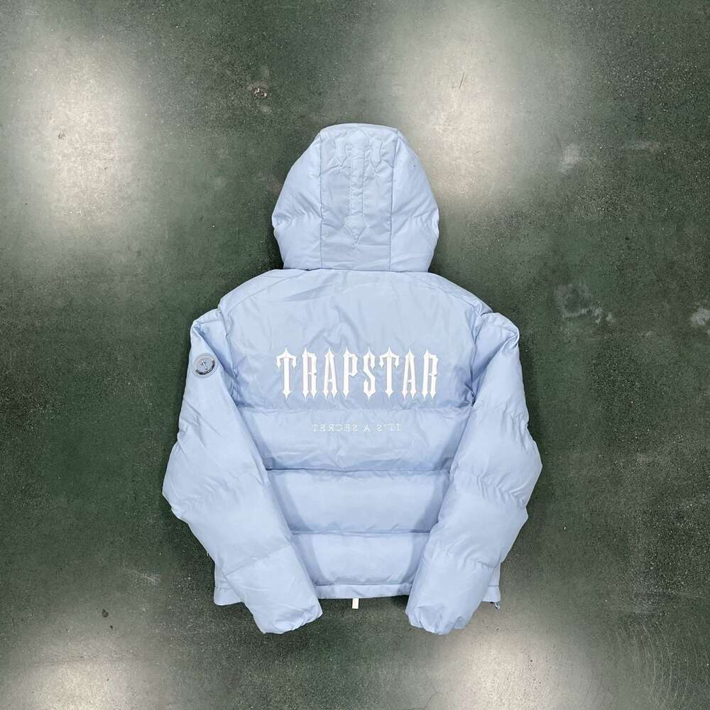 2023 New Trapstar Men's Down Cotton Sky Blue, Jacket in Internet Red, Same Style Embroidered Ins 688sss