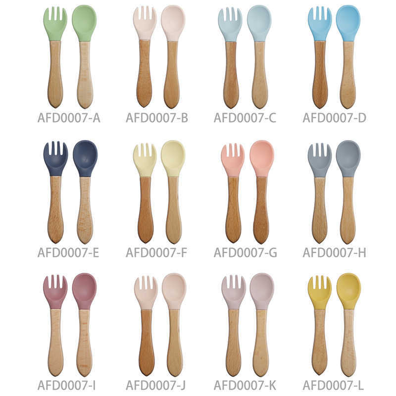 Cups Derees Uitrusting Tyry.Hu Baby Bamboo Fork Silicone Houten Baby Voeding Lepel Toddlers Infant Voeding Accessoires Biologische BPA Gratis voedsel Grade P230314