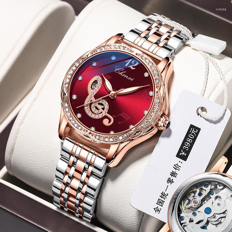 Wristwatches CHENXI Mechanical Watch Women Fashion Musical Note Watches Luxury Rhinestone Automatic Ladies