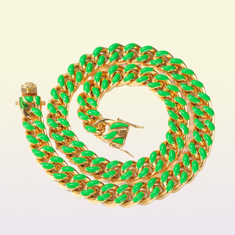 12mm Miami Tennis Cuban Link Catene Collane Uomini 316L Acciaio inossidabile Colora Colora Colora Pesante Oro Oro Fashi