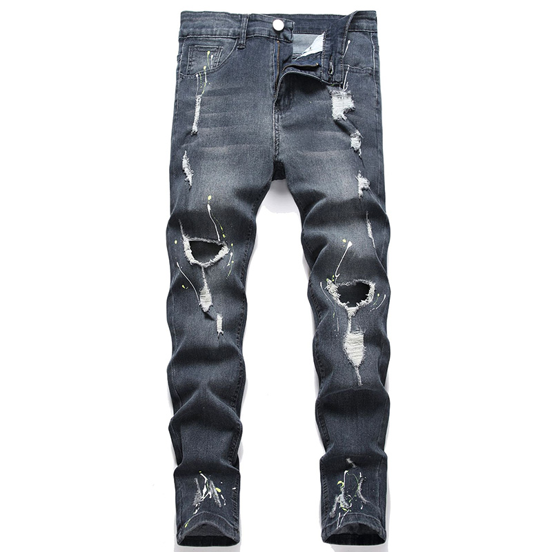 Jeans skinny da uomo Pantaloni denim da motociclista slim casual alla moda con foro il ginocchio hiphop strappato lavato invecchiato