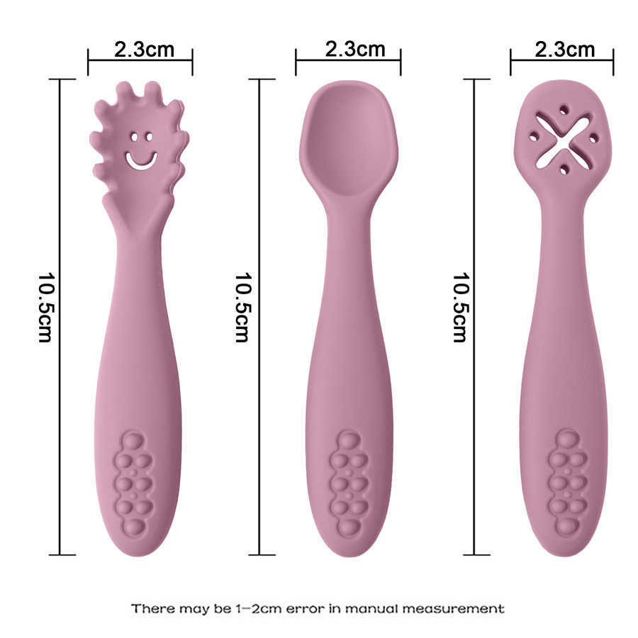 Cups Dishes Utensils Baby Silicone Rice Spoon Fork Food Grade Baby Feeding Food Toddler Learn To Eat Training Cutlery Children's Tableware P230314