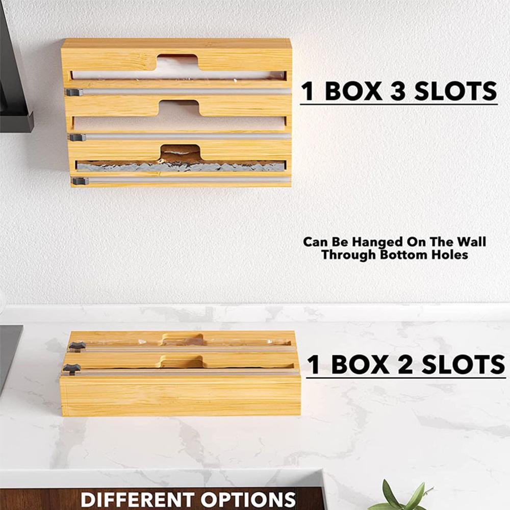 Organization 2/3 Layers Bamboo Wood Wrap Dispenser Storage Box Aluminum Foil/Wax Paper Dispensers With Cutter Kitchen Tool Accessories