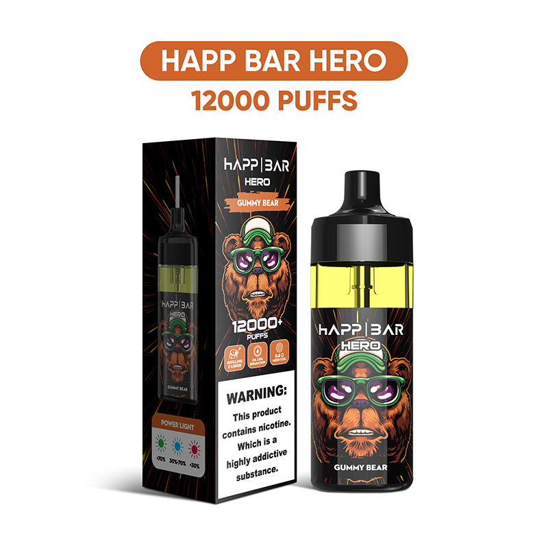 Happ 12000 Puffs Puff 12000 12K Tek Kullanımlık E-Cigettes Mesh Bobin 16ml Teslim edilebilir Vapes Kalem Happ Bar Hero 12000 2% 5% Şarj Edilebilir E Sigara