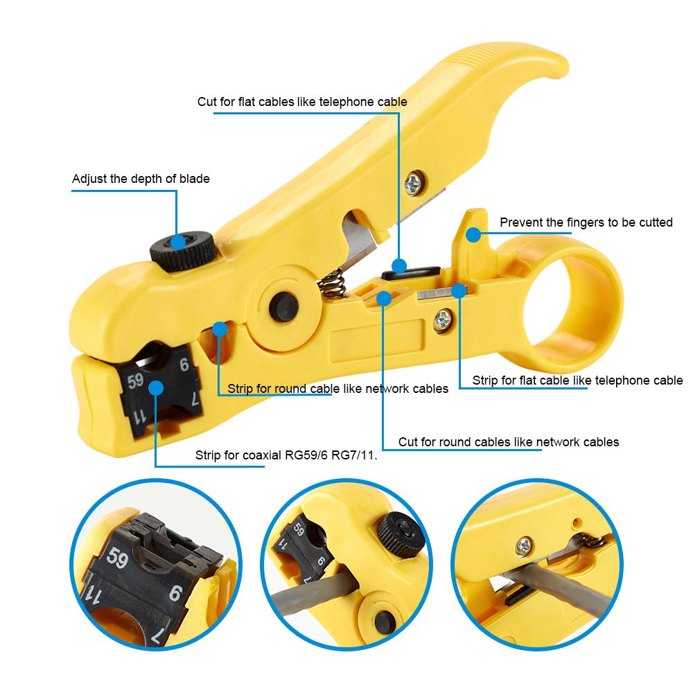 Tang New Multitool Wire Stripping Squeezing Pliers Coaxial Cable Cold Press Clamp RG59 RG6 Cable TV Crimping Tool Set with 20 F Heads