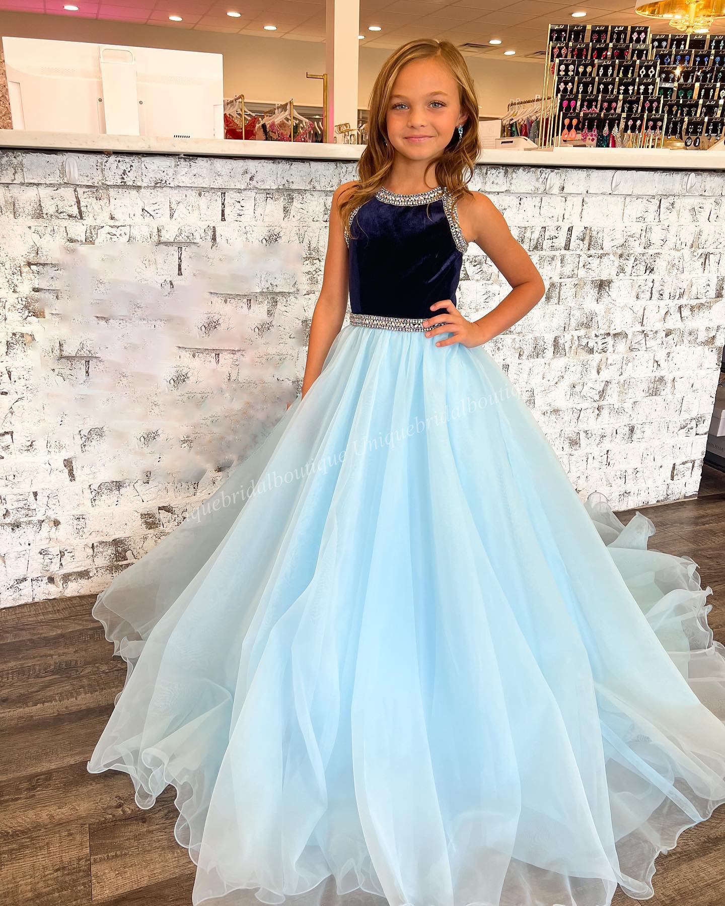 Navy-Ice Blue Girl Pageant Dress 23 Keyhole Crystal Velvet Little Kid Compleanno Abito da festa formale Infant Toddler Teens Preteen Tiny Young Junior Miss Royal Nero-Bianco