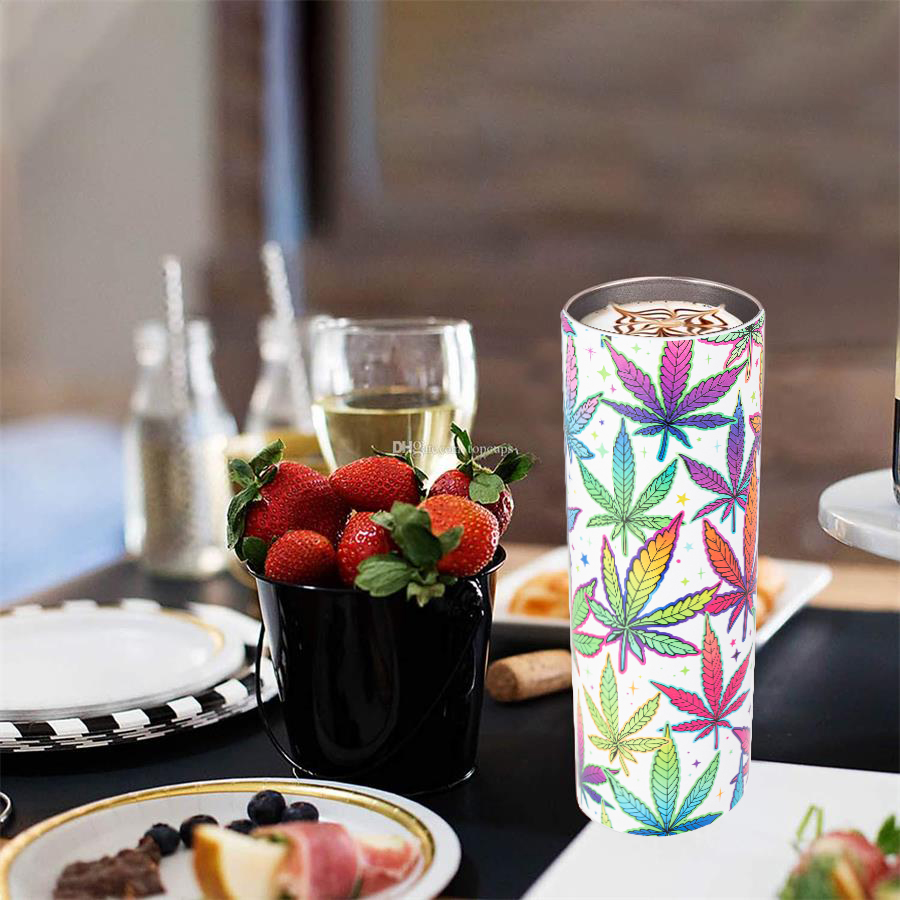 Maple Leaf Print 20oz Skinny Tumbler with straw and lid .Stainless steel double wall vacuum insulated water cup For Wedding Party