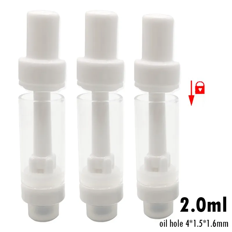 Cartouches de vape 2ML 510 fil blanc chariots de vaporisateur vides atomiseur en céramique complète bobine en céramique appuyez sur la pointe réservoir en verre embout en céramique goût pur USA STOCK 400 pièces