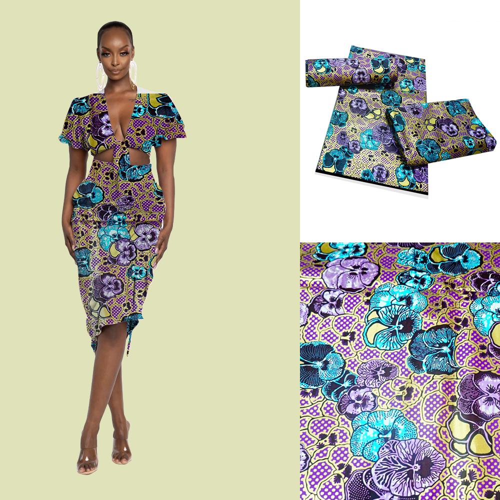 Fabric Ankara African Prints Batik Fabric Real Gold Wax 100% Cotton Sewing Material For Wedding Dress High Quality Africa Tissu 6 yards