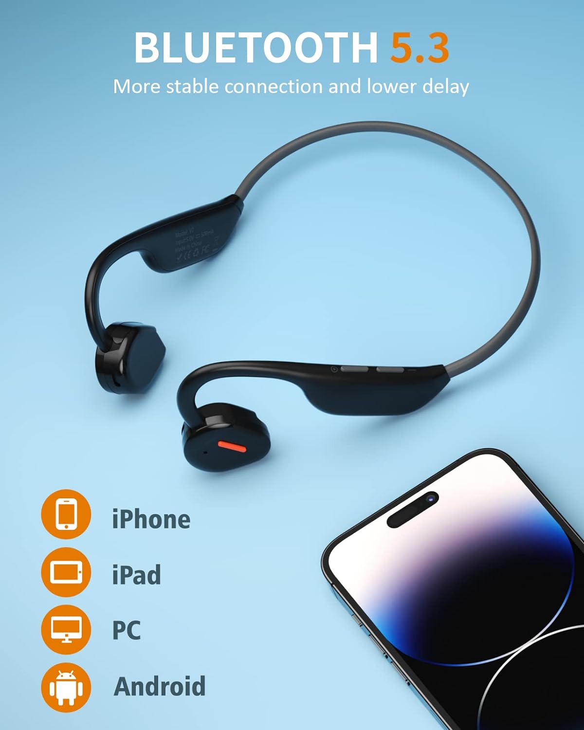 Fones de ouvido, fones de ouvido Bluetooth 5.3 sem fio de condução óssea com microfone e assistente de voz nativo, IPX6, design de ouvido aberto para corrida, ciclismo, caminhada, direção