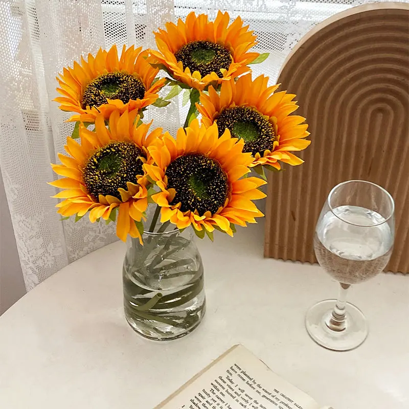 Retro Sunflower Artificial Silk Flower Christams Home Living Room Decoration Bouquet Wedding Party Layout Photography Props