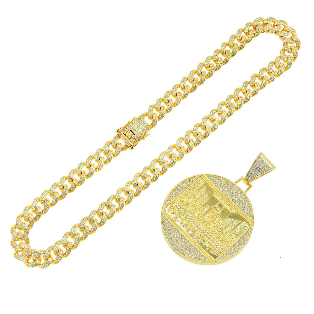 Hip Hop Overdreven Diamant Grote Ronde Label Ketting Trendy Mannen Punk Dominant Cool Cuba Ketting Accessoires Hanger