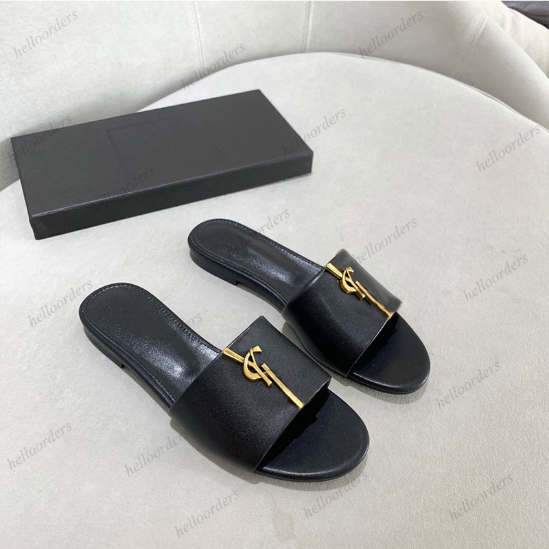 Womens Luxury Sandals Designe Slippers Sliders Slide Patent Leather Gold Tone Triple Black Nuede Eed Womens Lady Fashion Party Wedding Office Sandal Size 35-42