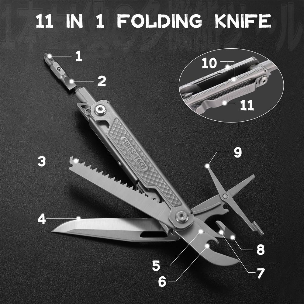 Messen SWISS TECH 11 in 1 Folding Knife Multi Knife Outdoor Pocket Mini Portable Knife Multitool Knife