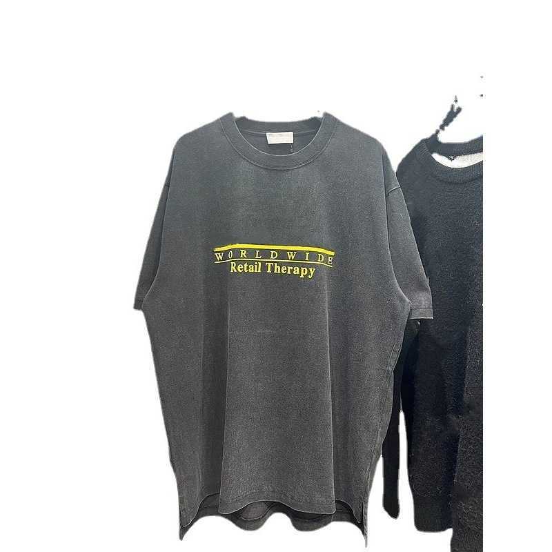 Designer de luxo feminino camiseta de camisa {straight} letra de terapia familiar de alta edição Imprimir manga casual redonda do pescoço solto