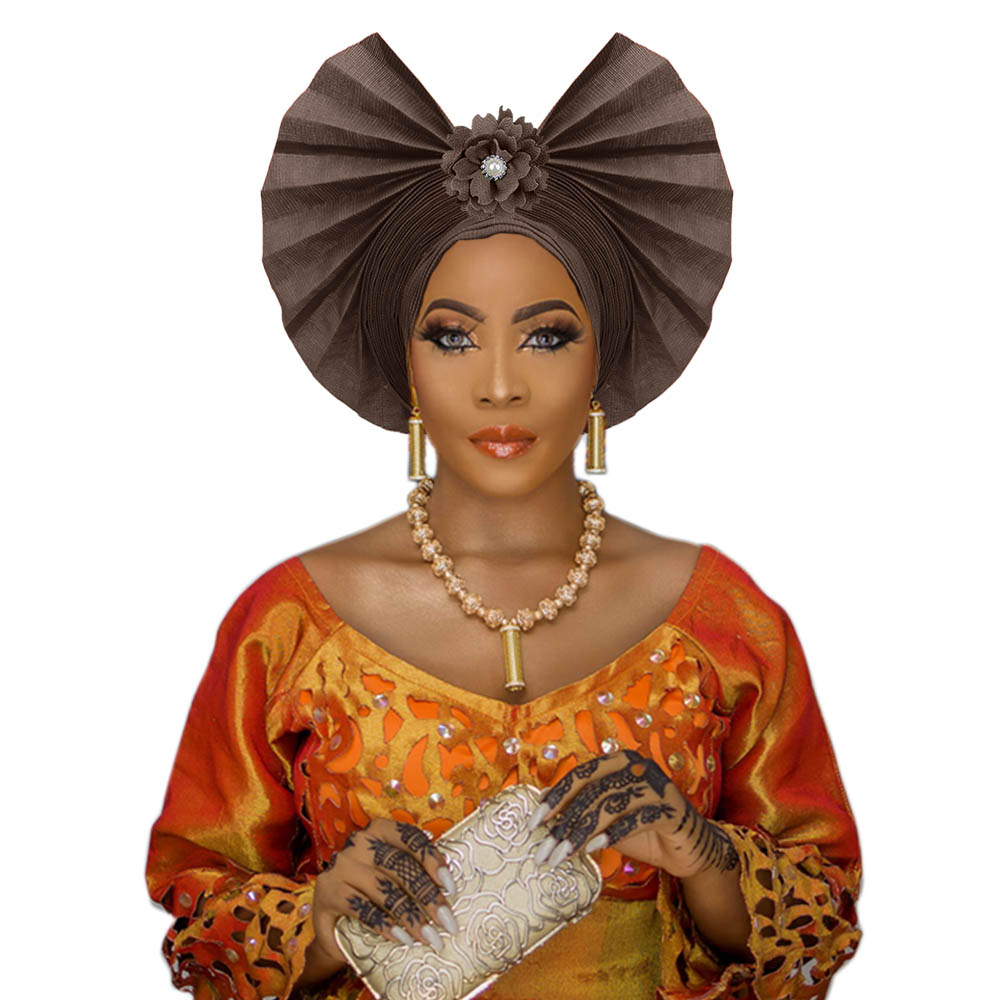 Moda Auto Gele Headtie African Nigerian Women Tradycyjne Aso Oke Autogele Fan Fan na przyjęcie Wedding246b