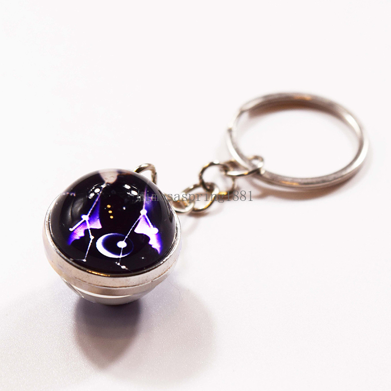 Nouveau 12 Constellation porte-clés pour femmes hommes boule de verre pendentif zodiaque porte-clés anneaux zodiaque porte-clés cadeau d'anniversaire