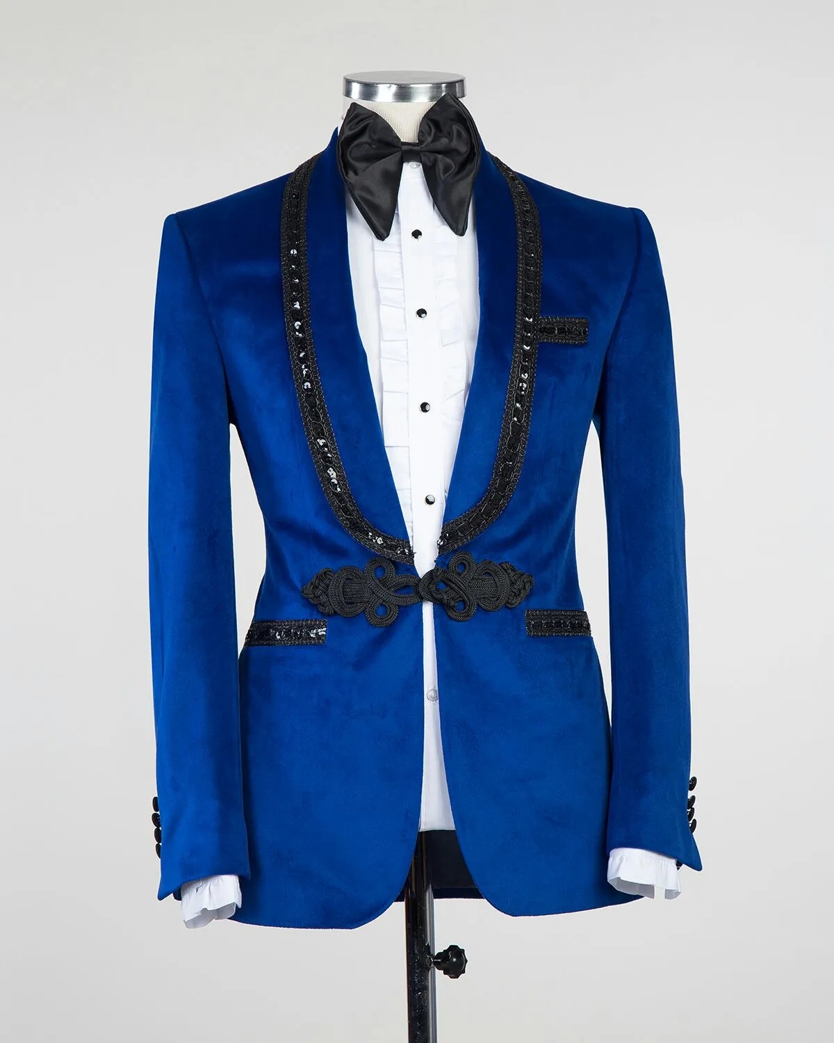 Royal Blue Velvet Wedding Tuxedos Slim Fit Mens Suits Sequined Shawl Lapel Blazers Knutknapp Formell kostym Endast jacka