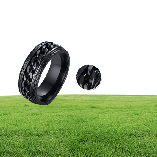 High Quality Black Color Fashion Simple Men039s Rings Stainless Steel Chain Ring Jewelry Gift for Men Boys 1941033