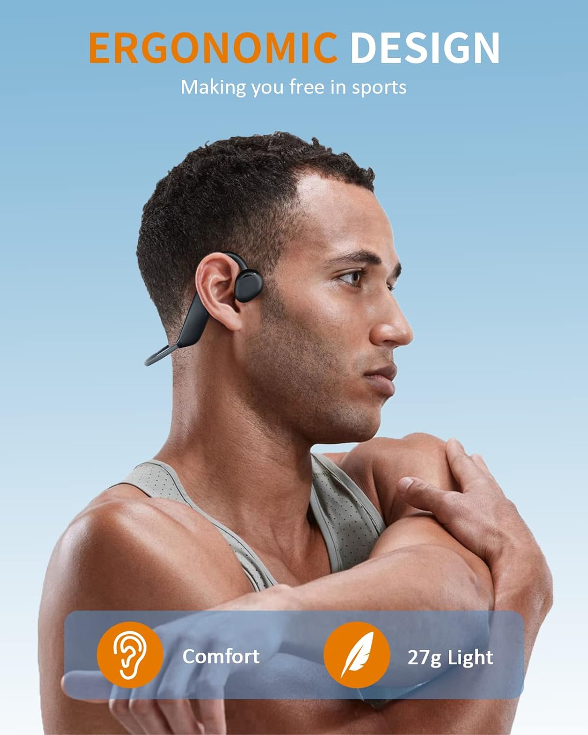 헤드폰, 뼈 전도 무선 Bluetooth 5.3 마이크 및 기본 음성 어시스턴트가있는 이어폰, IPX6, 달리기, 사이클링, 하이킹, 운전을위한 오픈 이어 디자인