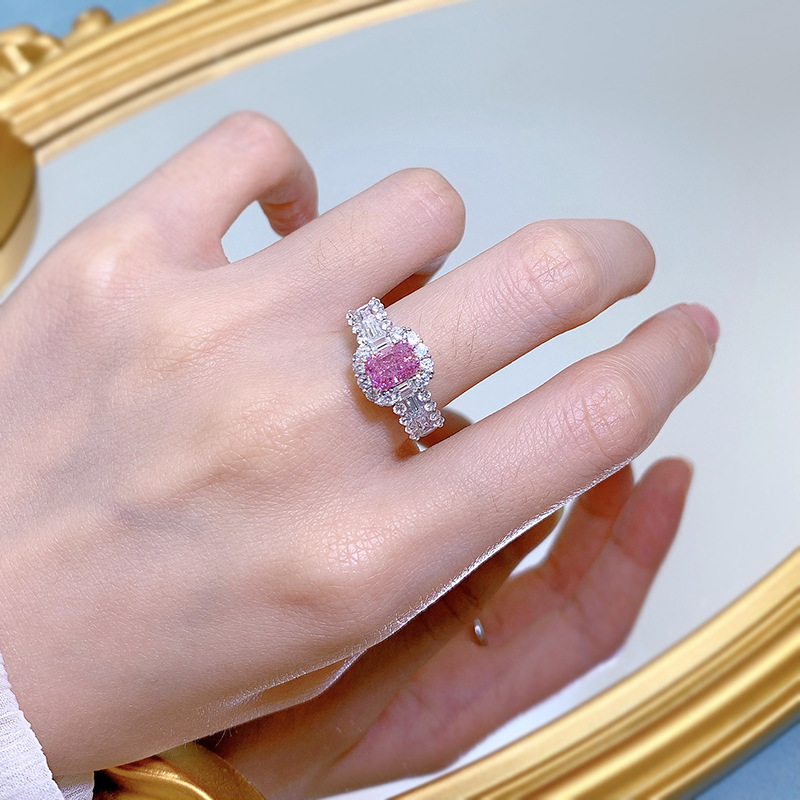Очаровательное розовое кольцо с муассанитом и бриллиантом, 100% настоящее серебро 925 пробы, вечерние обручальные кольца для женщин и мужчин, обручальные украшения
