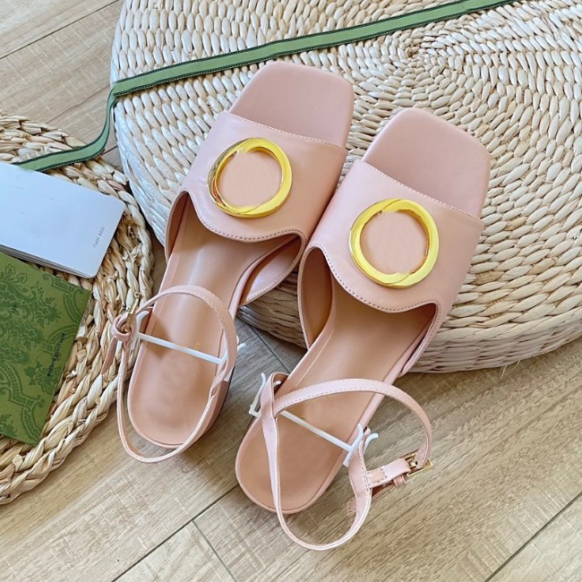 2023 Women Sandals low Heels dermis Slide Sandal Platform Slipper Metal buckle Chunky heel height Shoes Summer Flip Flops with box 35-41