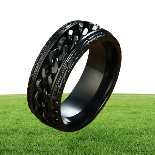 High Quality Black Color Fashion Simple Men039s Rings Stainless Steel Chain Ring Jewelry Gift for Men Boys 1941033