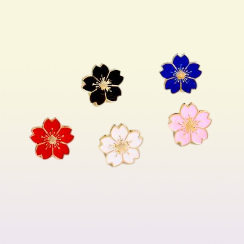 Set Cartoon Cherry Blossoms Flower Brooch Enamel Pins Button Ubranie kurtki torba Pin Pin Pin Pin Pin Pired Fashion Biżuter