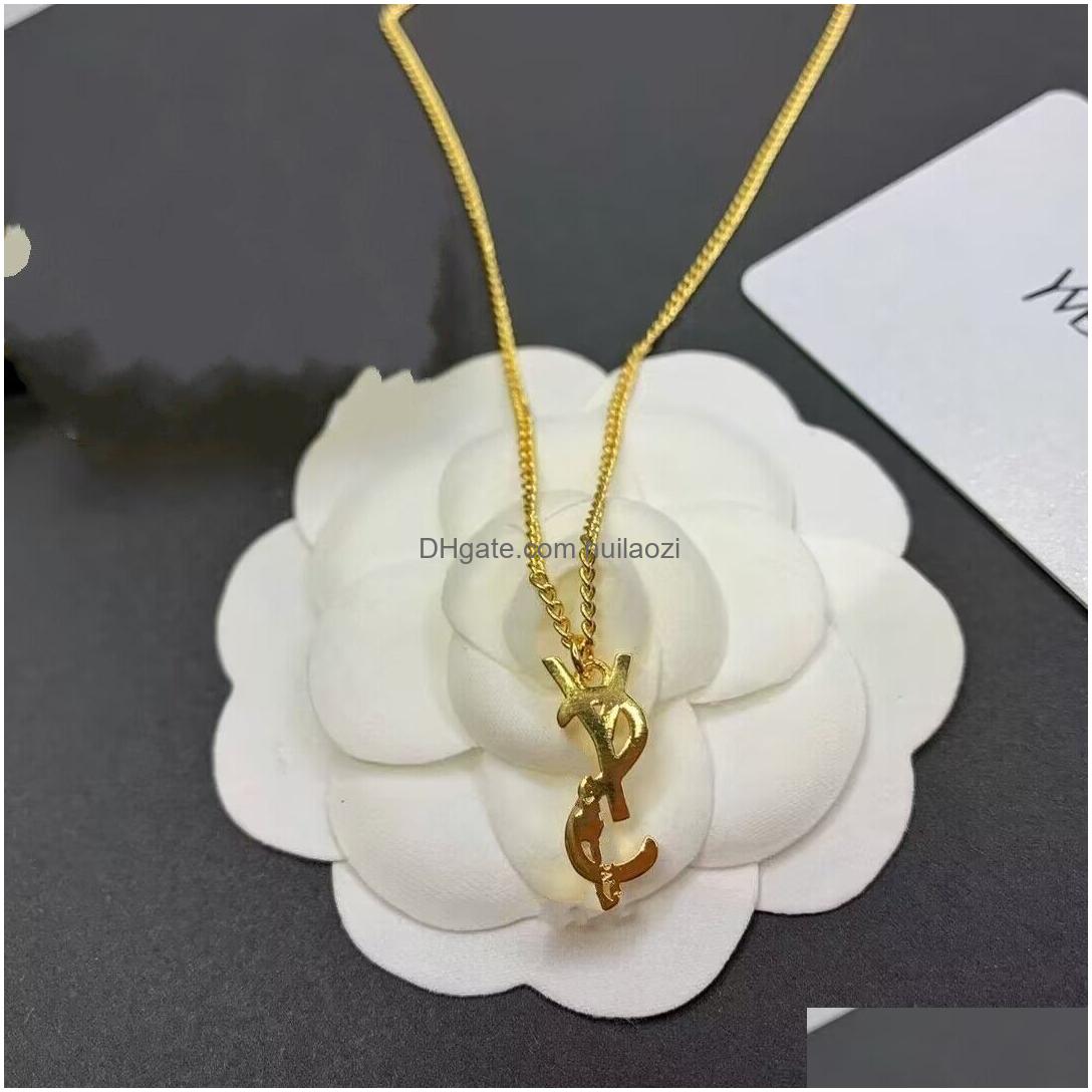 Pendant Necklaces Original Designer Girls Women Letter Necklace Elegant Love 18K Gold Bangles Y Engrave Chain Fashion Jewelry L Dhbv5