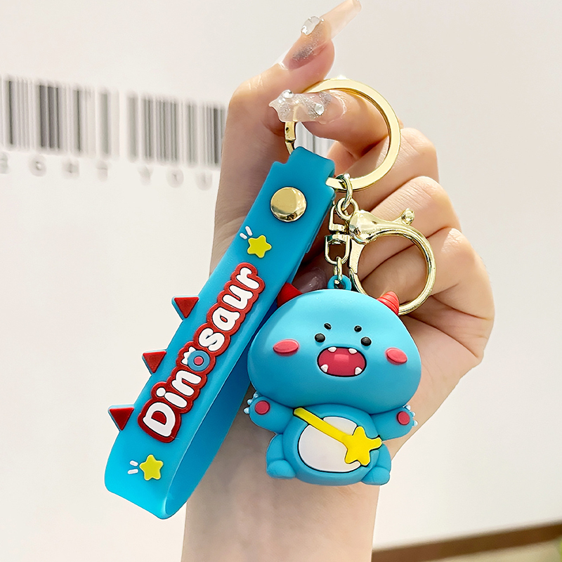 Cute Little Dinosaur Cartoon Keychain Pendant Female Stereoscopic Soft Rubber Doll Car Keychain Bookbag Pendant