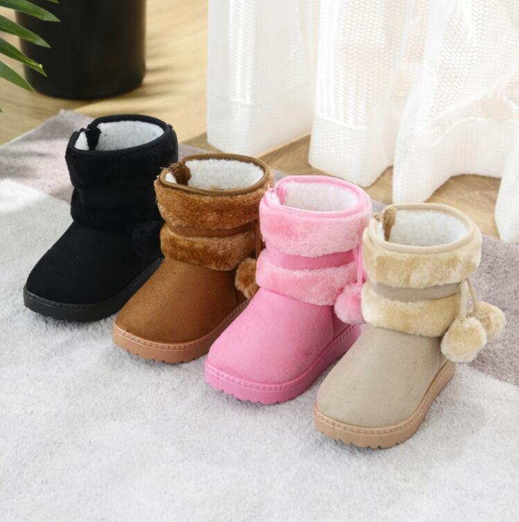Bottes de neige pour enfants, boule de laine d'hiver, bottes épaisses et chaudes en coton, chaussures en peluche pour garçons et filles