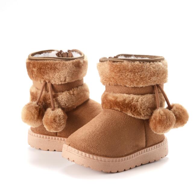 Bottes de neige pour enfants, boule de laine d'hiver, bottes épaisses et chaudes en coton, chaussures en peluche pour garçons et filles