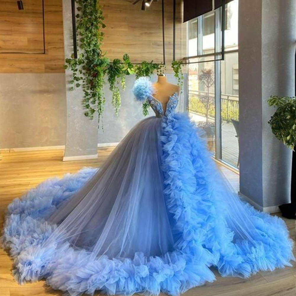 Blue Vintage Quinceanera Dresses One Shoulder Mother Of The Bride Dress Sleeveless Lace Ball Gowns Prom Dress Vestido De Novia