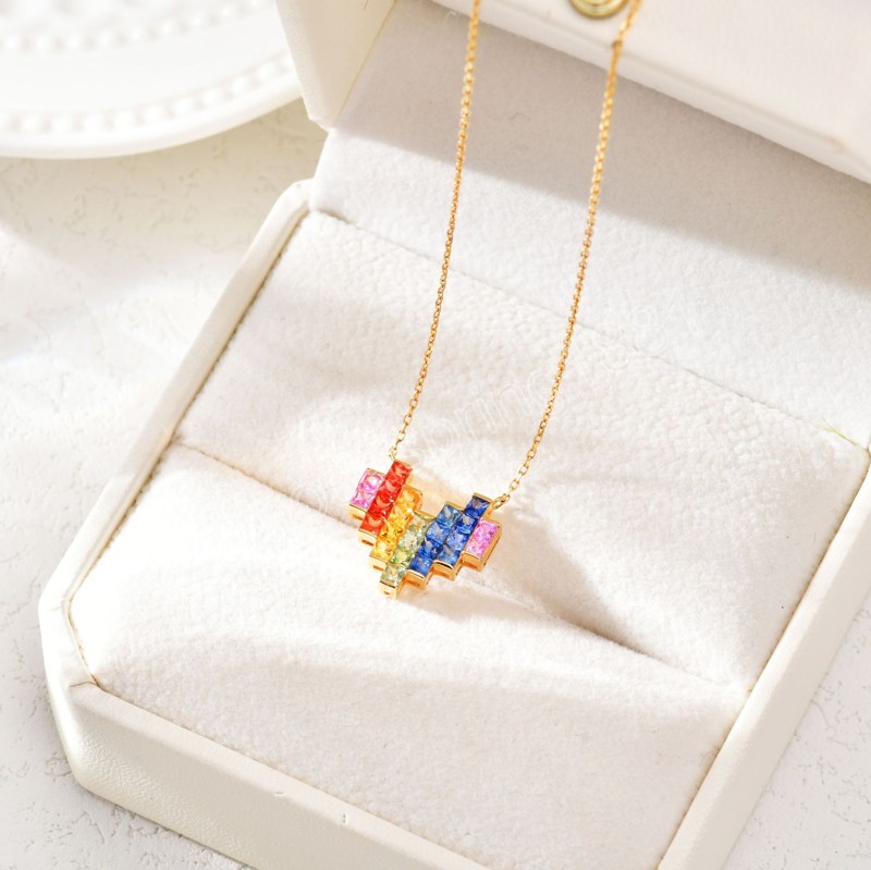 Dazzling Colorful Cubic Zirconia Romantic For Women Wedding Engagement Accessories Unique Splicing Heart Pendant Necklace