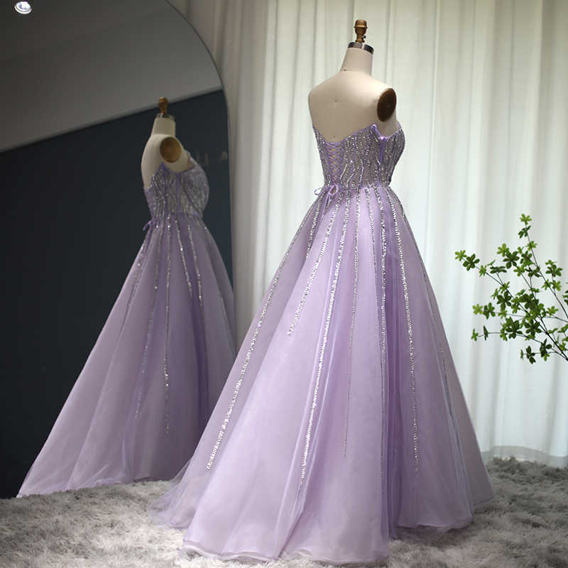 Party Dresses Sharon Said Luxury Dubai Beaded Lilac Evening Dress Elegant Scalloped Arabic Women Formal Prom Dresses for Wedding Party SS247 W0428