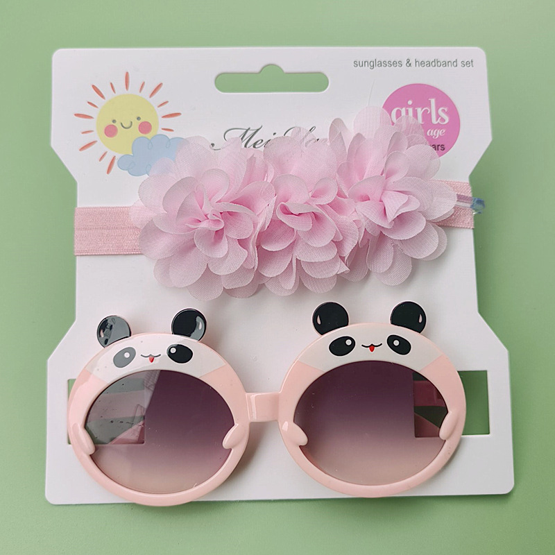 Kinder Sonnenbrille Haarband Baby Mädchen Niedlichen Panda Augenschutz Mode Chiffon Blume Säuglingsstirnband Haarschmuck