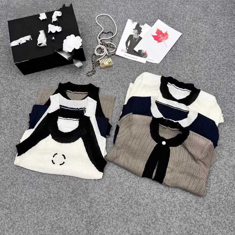 Women's Sweaters designer 2023 Autumn New Knitted Embroidered Sleeveless Round Neck Tank Top+Cardigan Shoulder Pads Slim Fit Small Fragrance Two Piece Set ZJQ1