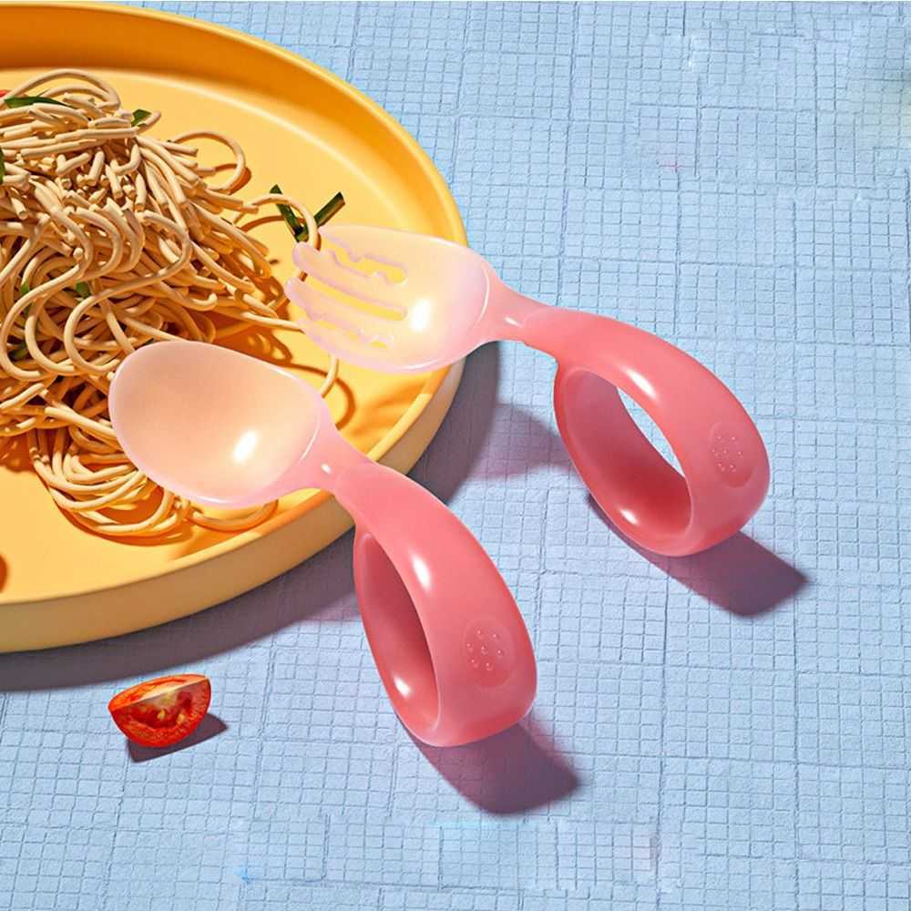 Tazze Piatti Utensili 2 pezzi I bambini imparano a mangiare Cucchiaio e forchetta da allenamento Baby Kids Utensili l'alimentazione Posate Le stoviglie possono essere piegate P230314