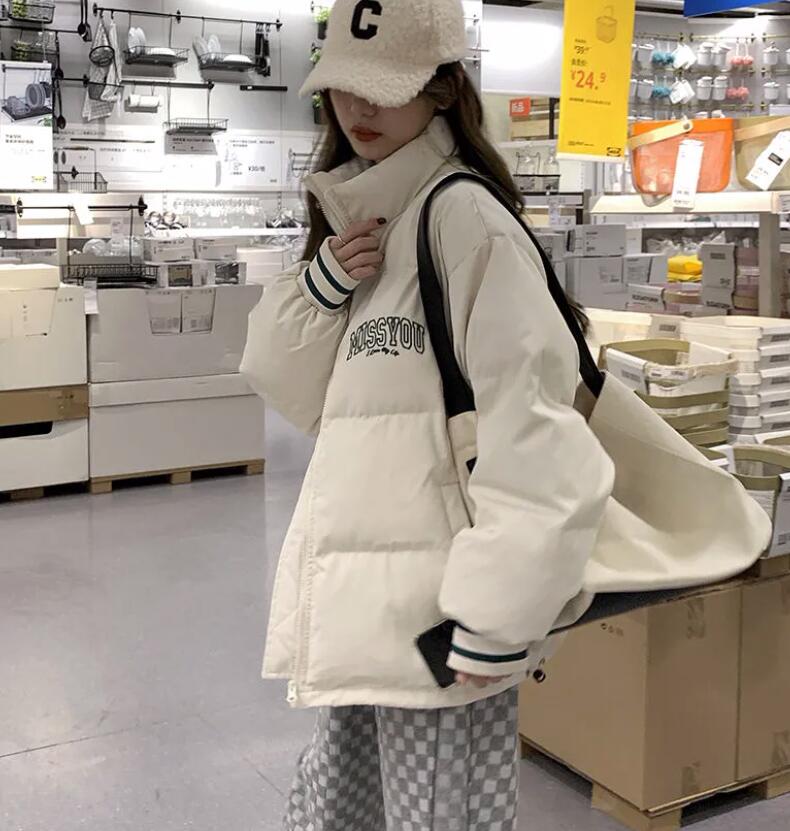 Casacos femininos 2023 inverno nova edição coreana solto bordado estudante pão casaco de algodão casaco feminino de algodão engrossado casaco quente na moda
