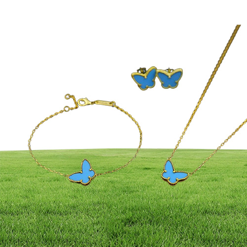 ヴァン18Kゴールドファッションクラシックスイート4Four Leaf Clover Butterfly EarringsブレスレットネックレスジュエリーセットS925 SILVER VAN WOMENG7541414