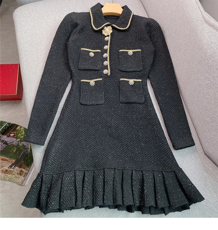 1119 L 2023 Runway Dress Autumn Dress Lapel Neck Long Sleeve Brand Same Style Empire Womens Dress Fashion qianhe