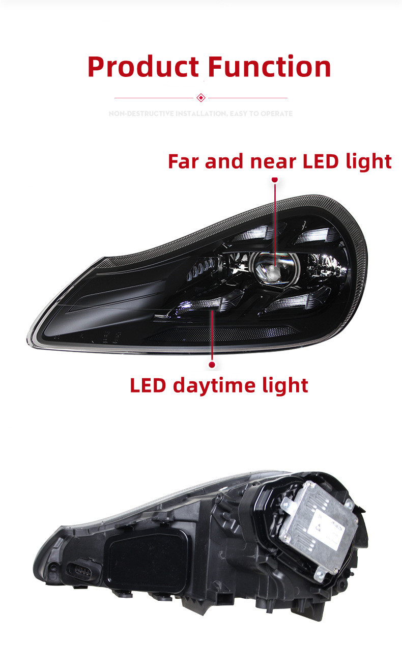 مجموعة المصابيح الأمامية ل Porsche Cayenne 957 2007-2010 LED المصباح DRL عالي انخفاض الحزمة الإكسسوارات مصباح الرأس