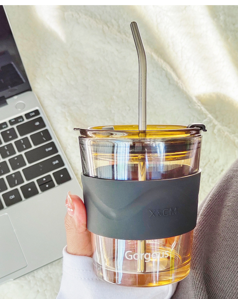 Tasse en verre légère de luxe pour bureau, paille aurore boréale, tasse en paille pour étudiant à domicile, portable, célébrité d'internet, couple, tasse de grande valeur